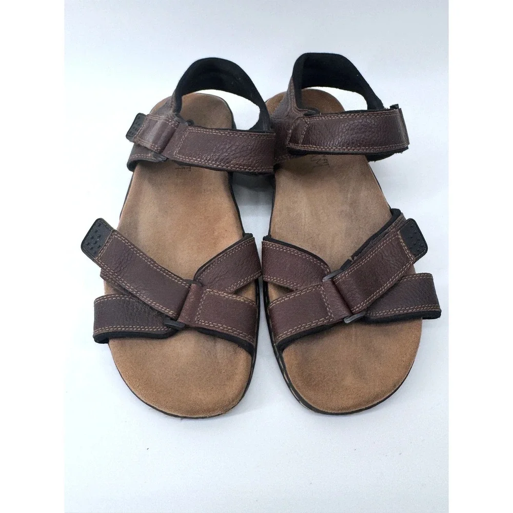 Dr Scholls Leather Sandals Mens 12 Brown Comfort Walking Strappy Shoes